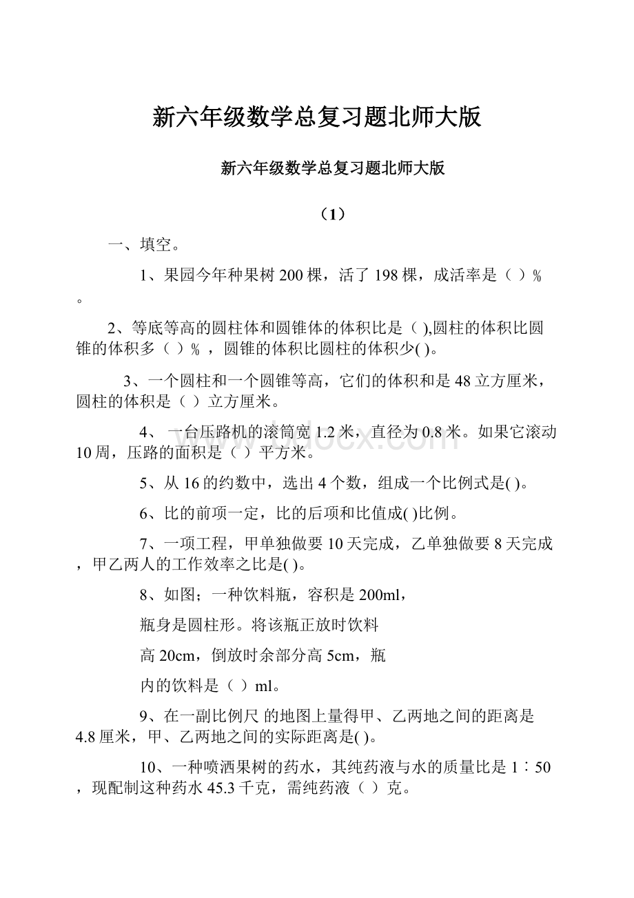 新六年级数学总复习题北师大版.docx