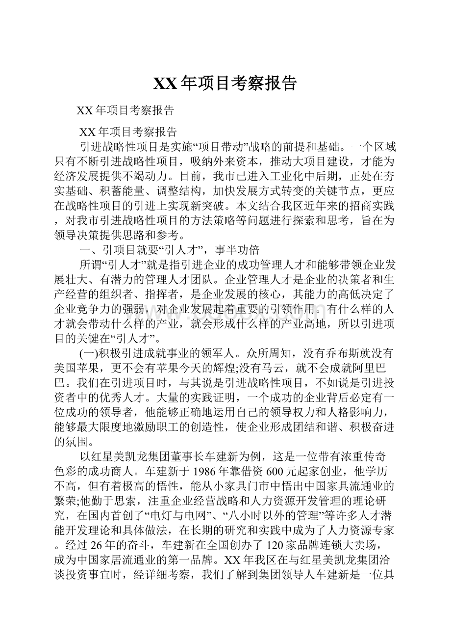 XX年项目考察报告.docx