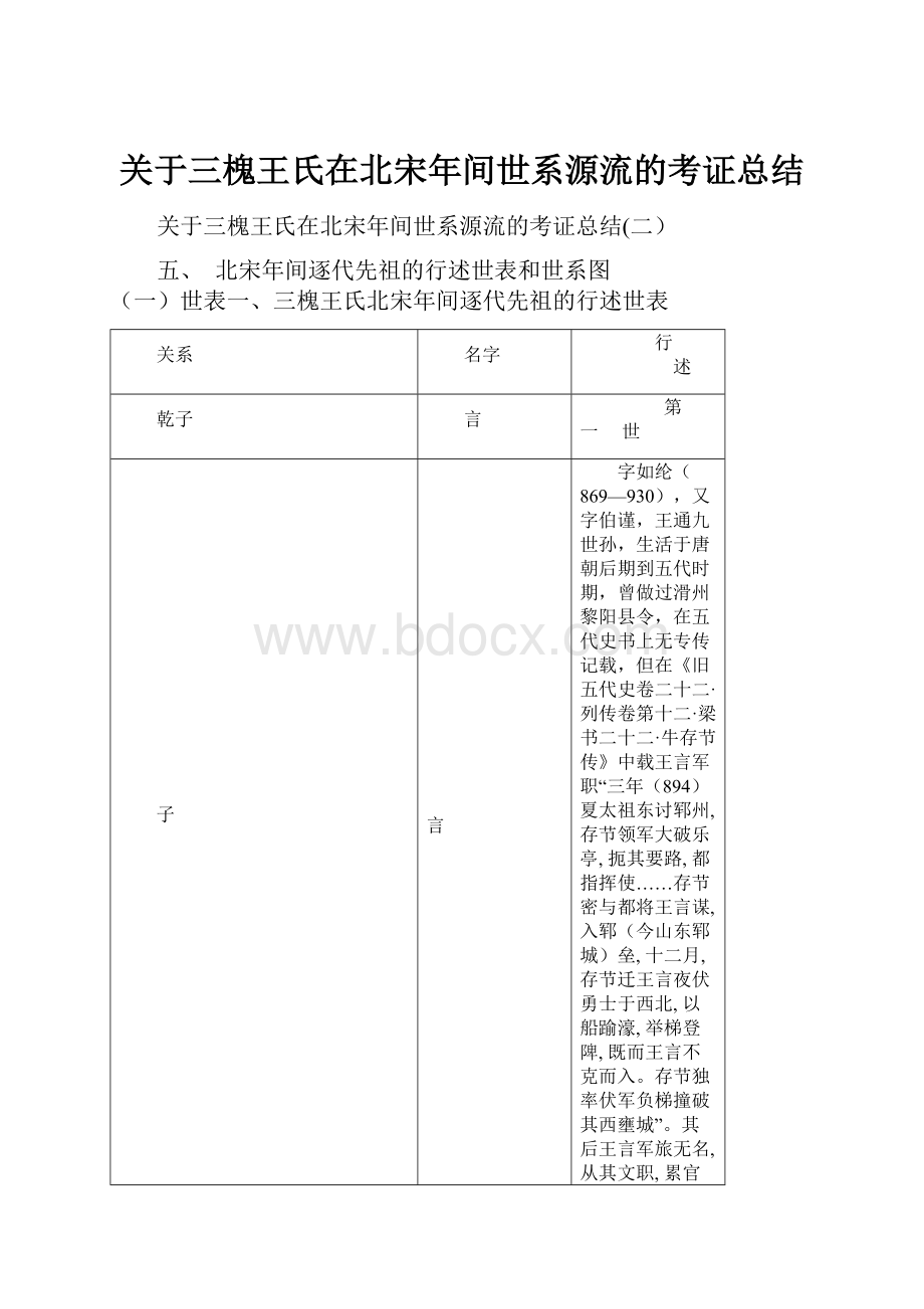 关于三槐王氏在北宋年间世系源流的考证总结.docx