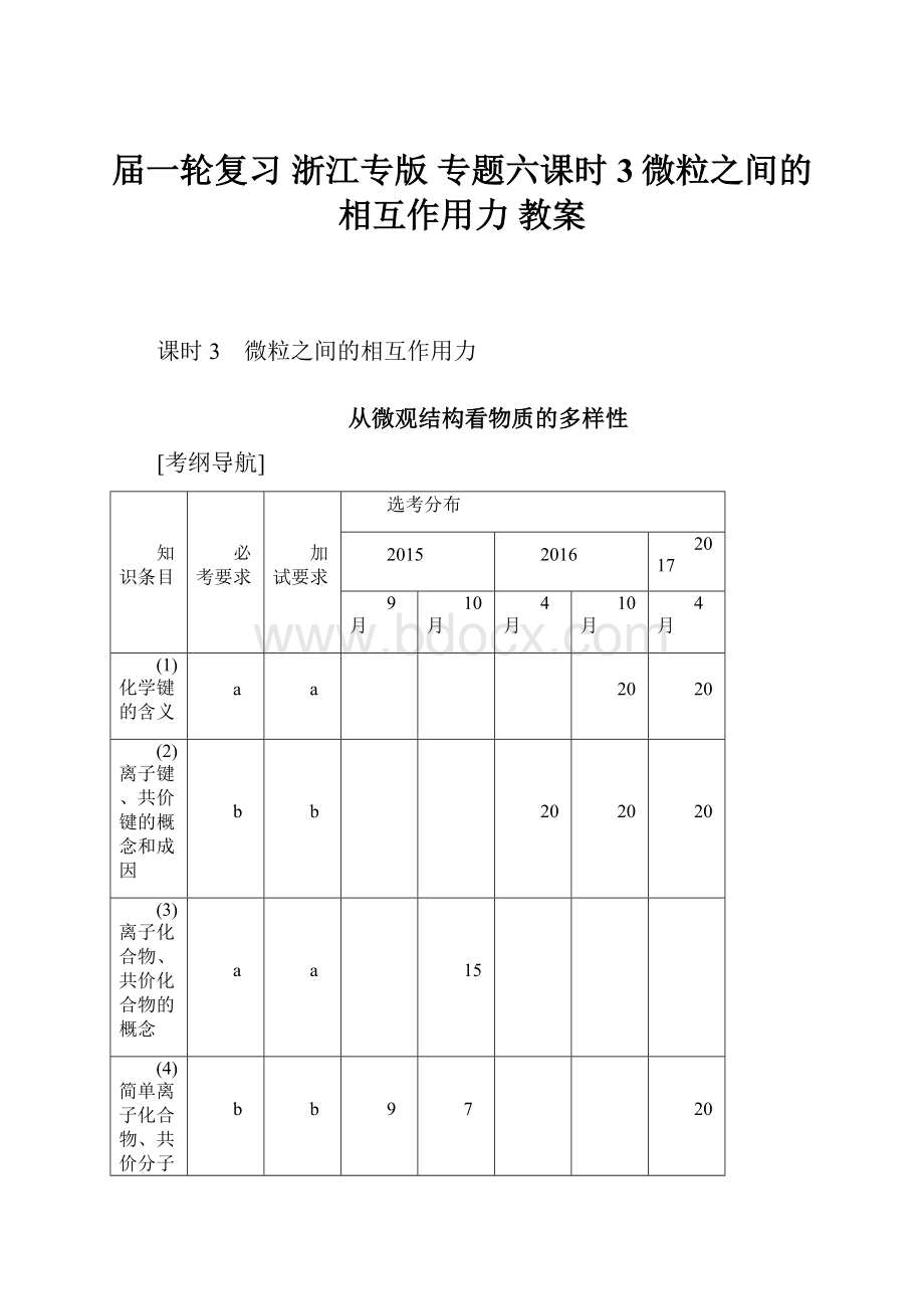 届一轮复习 浙江专版 专题六课时3微粒之间的相互作用力 教案.docx