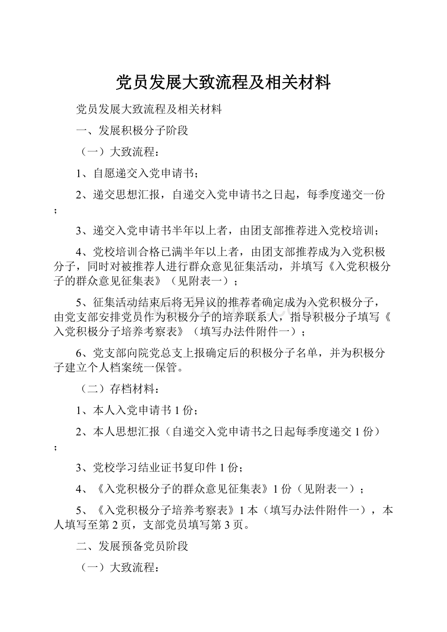 党员发展大致流程及相关材料.docx