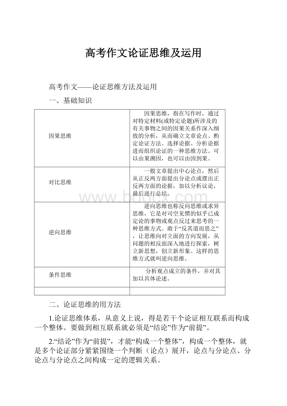 高考作文论证思维及运用.docx_第1页