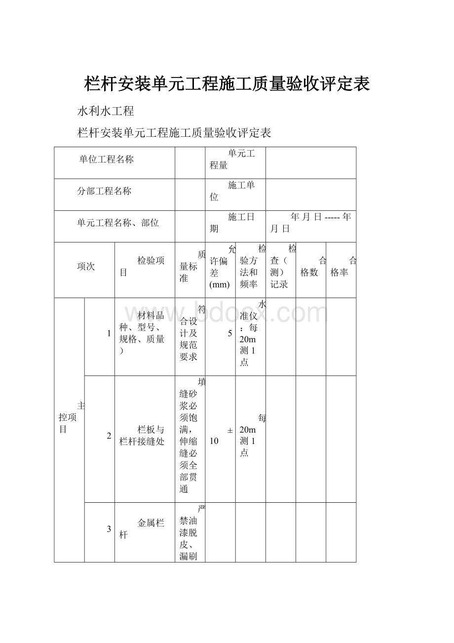 栏杆安装单元工程施工质量验收评定表.docx_第1页