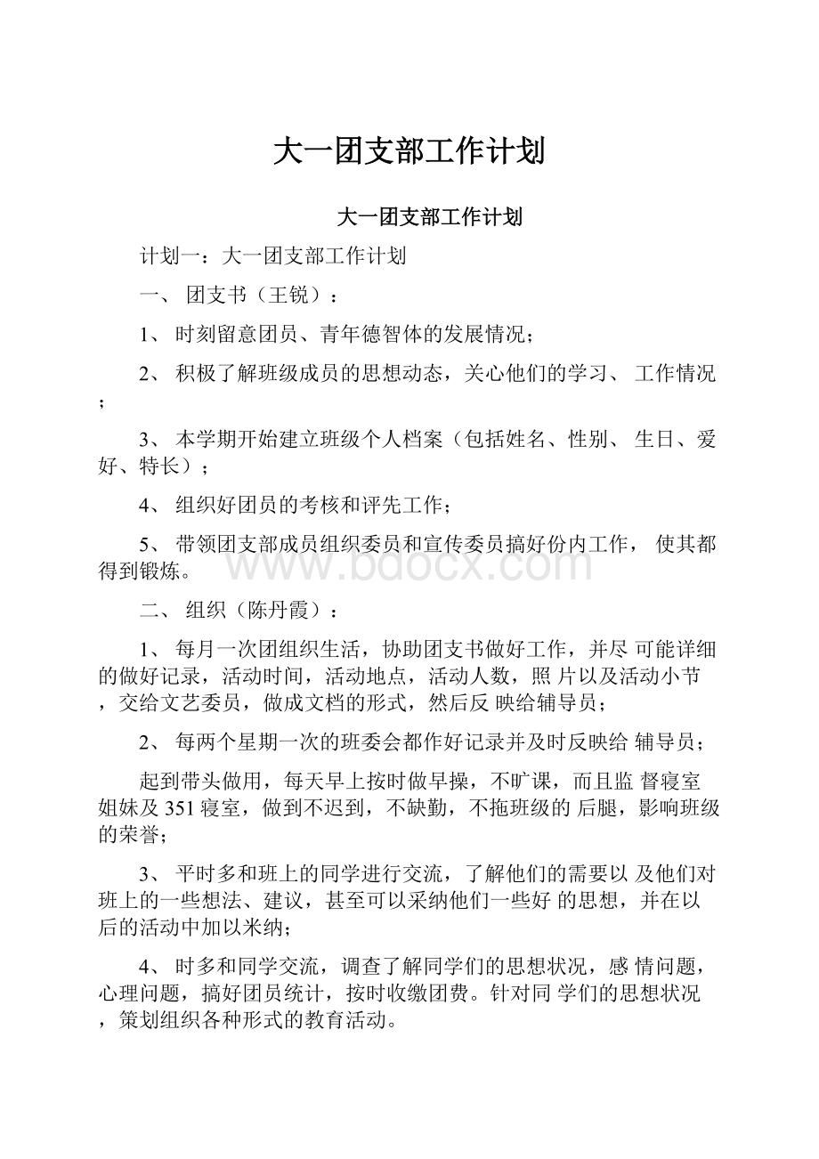 大一团支部工作计划.docx