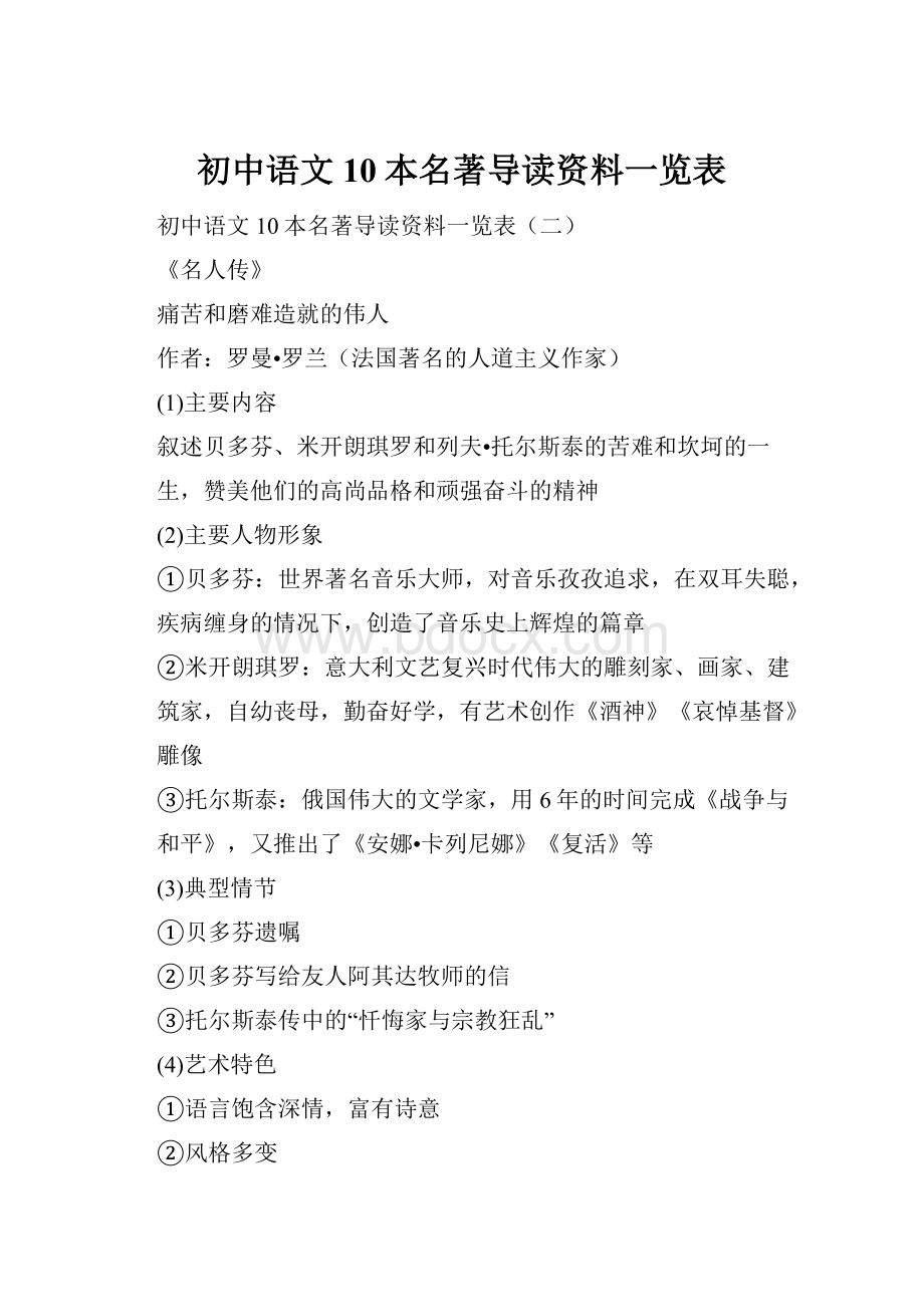 初中语文10本名著导读资料一览表.docx