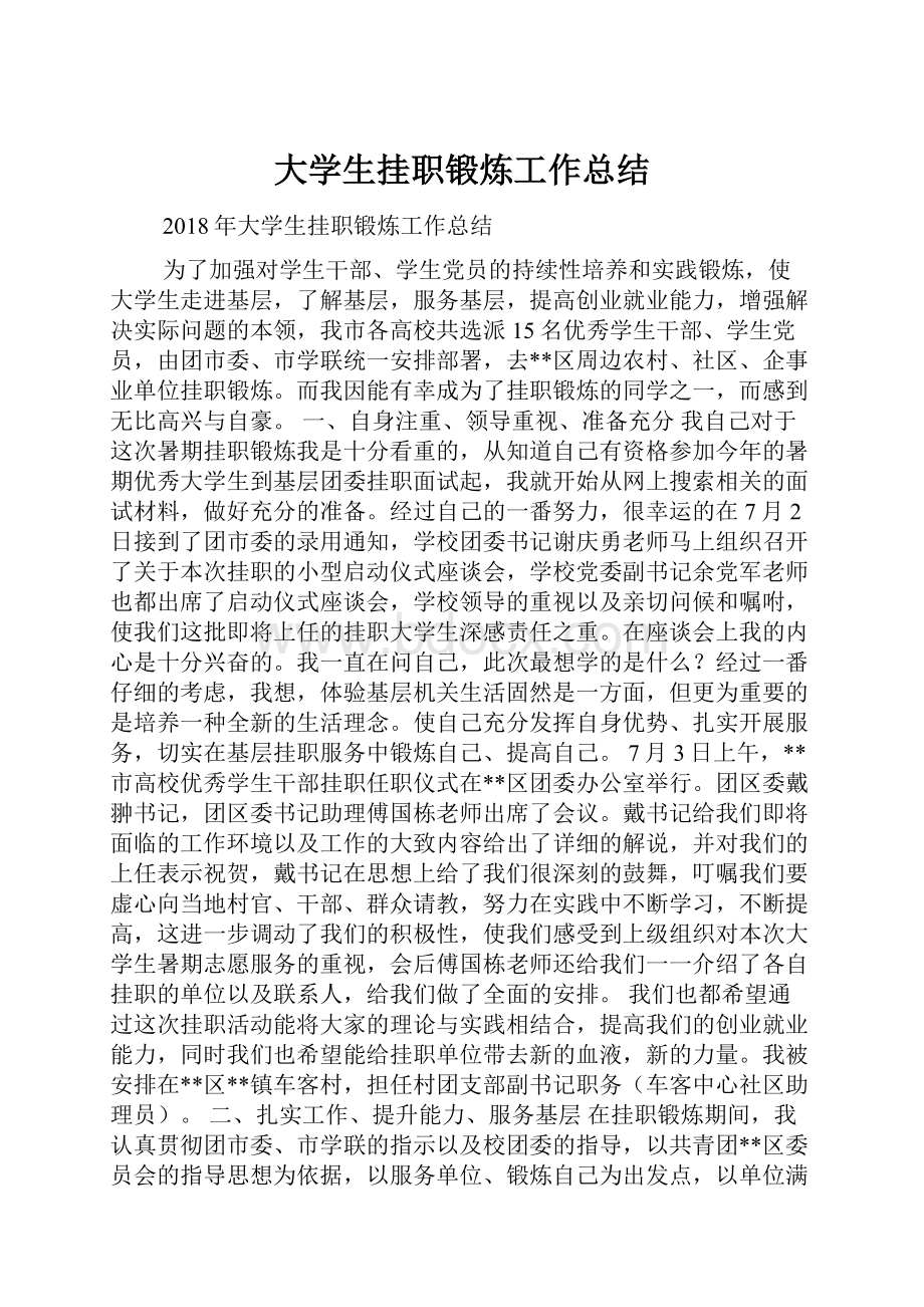 大学生挂职锻炼工作总结.docx