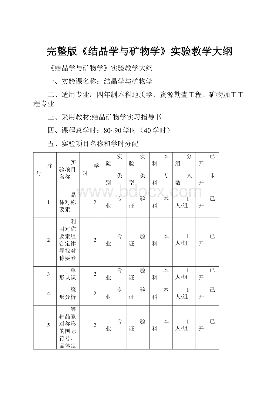 完整版《结晶学与矿物学》实验教学大纲.docx