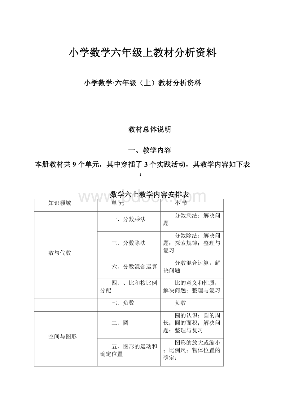 小学数学六年级上教材分析资料.docx