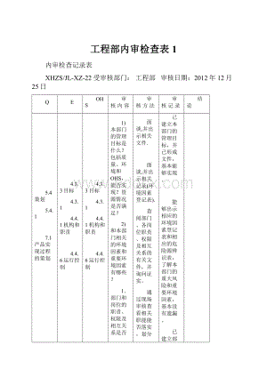 工程部内审检查表1.docx