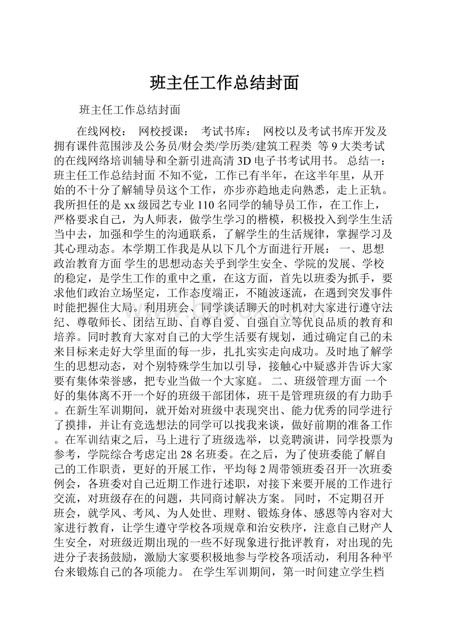 班主任工作总结封面.docx