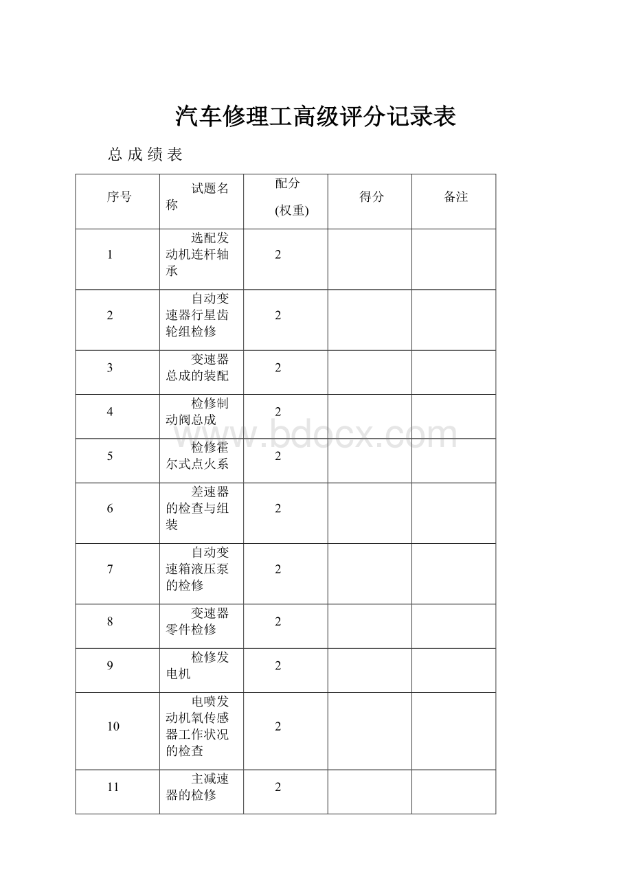 汽车修理工高级评分记录表.docx