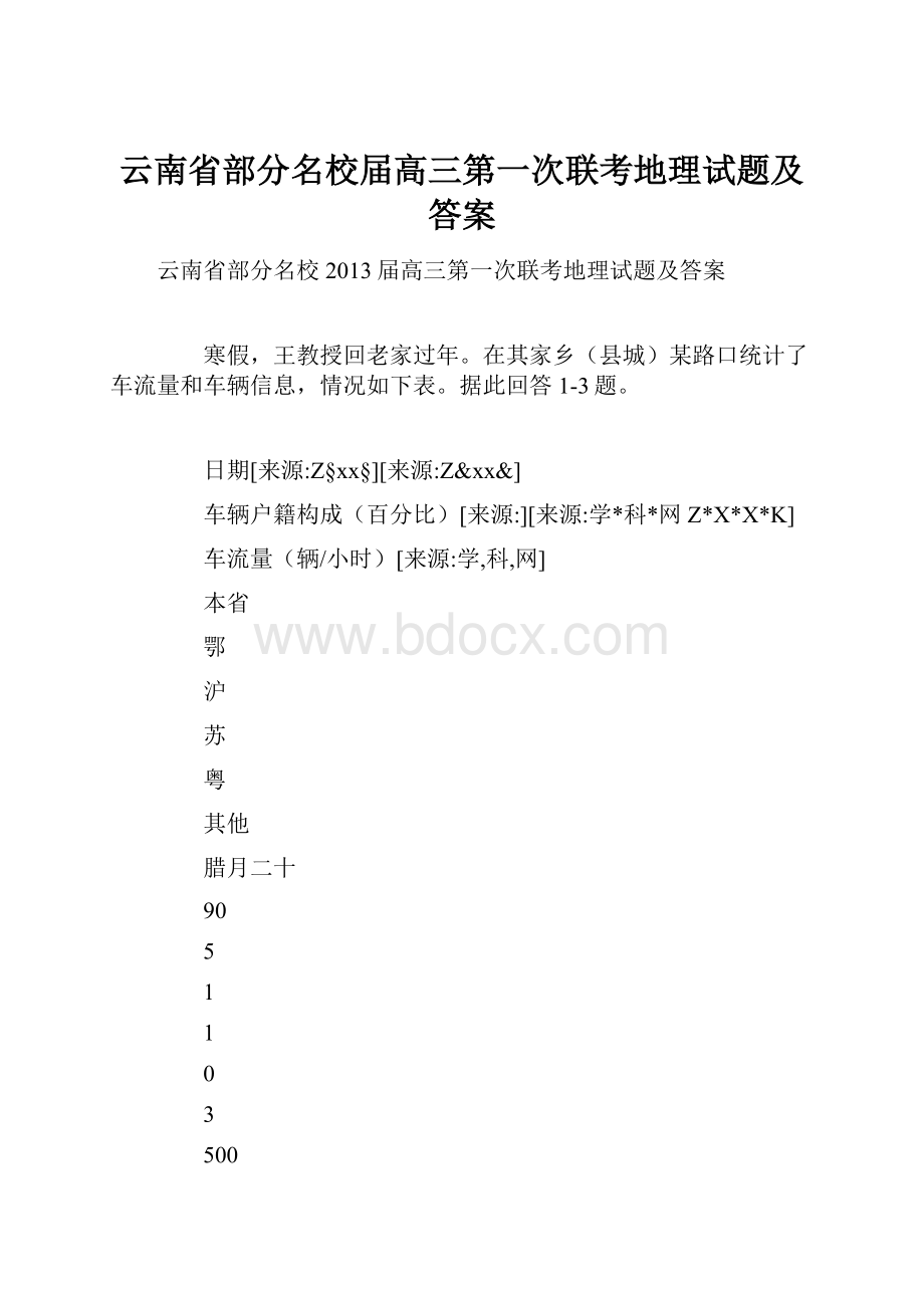 云南省部分名校届高三第一次联考地理试题及答案.docx