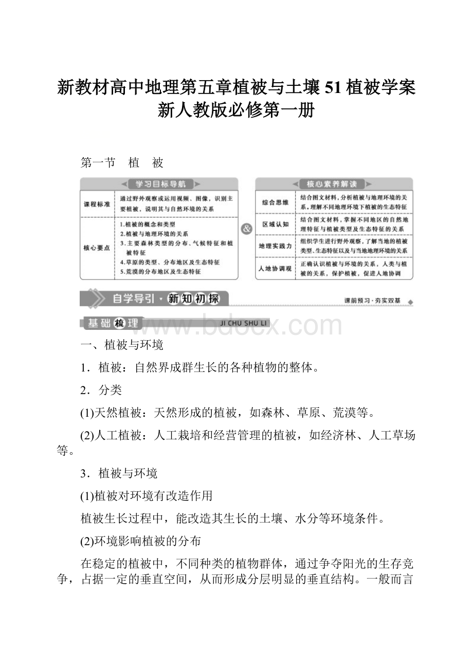 新教材高中地理第五章植被与土壤51植被学案新人教版必修第一册.docx