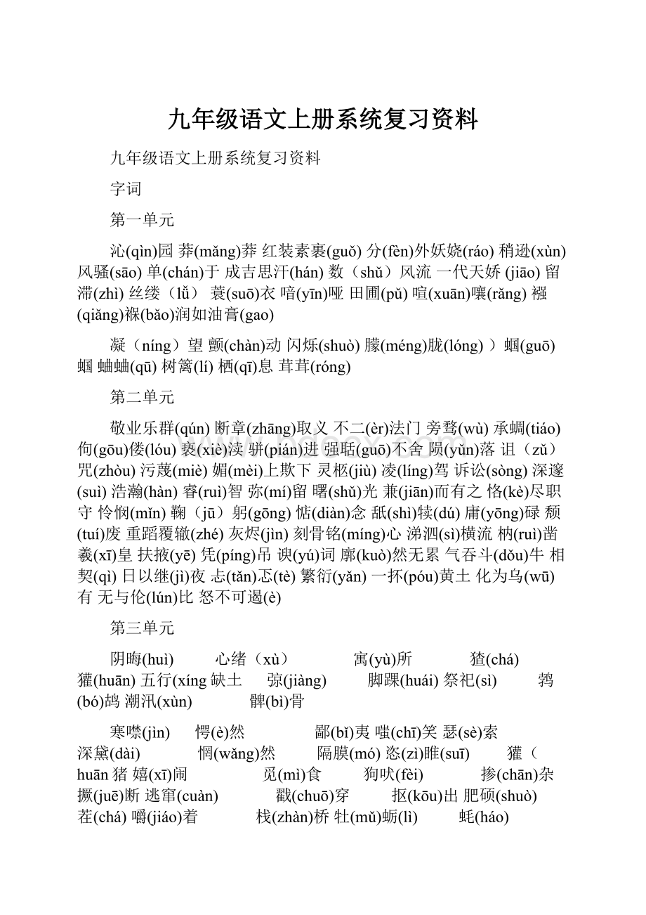 九年级语文上册系统复习资料.docx_第1页