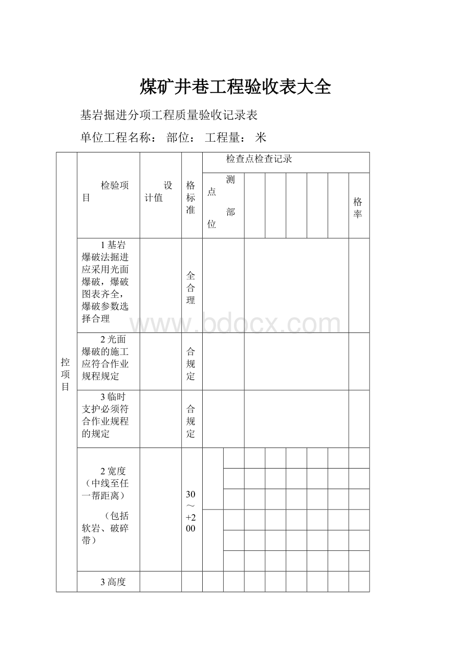 煤矿井巷工程验收表大全.docx