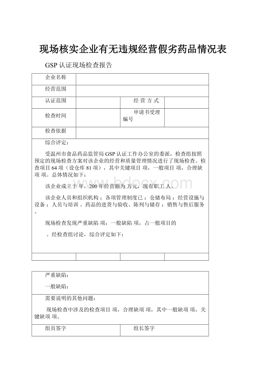 现场核实企业有无违规经营假劣药品情况表.docx