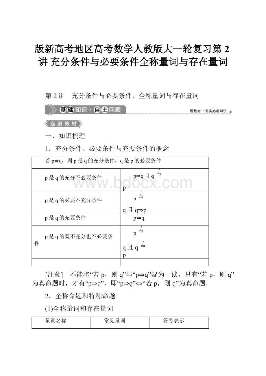 版新高考地区高考数学人教版大一轮复习第2讲 充分条件与必要条件全称量词与存在量词.docx