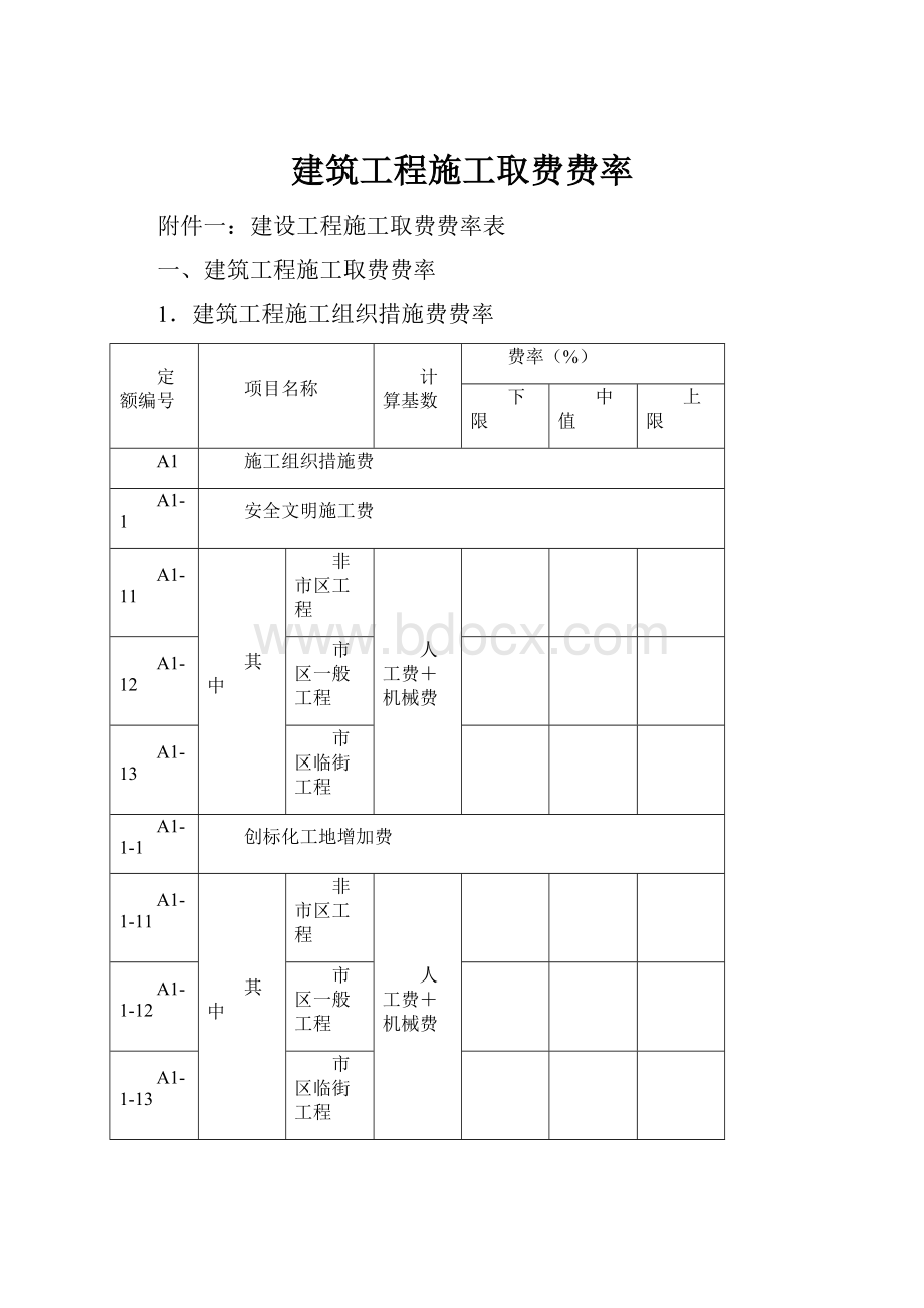 建筑工程施工取费费率.docx_第1页