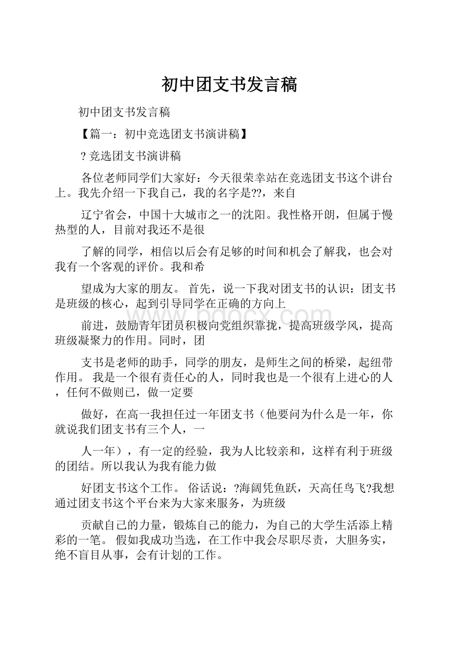 初中团支书发言稿.docx