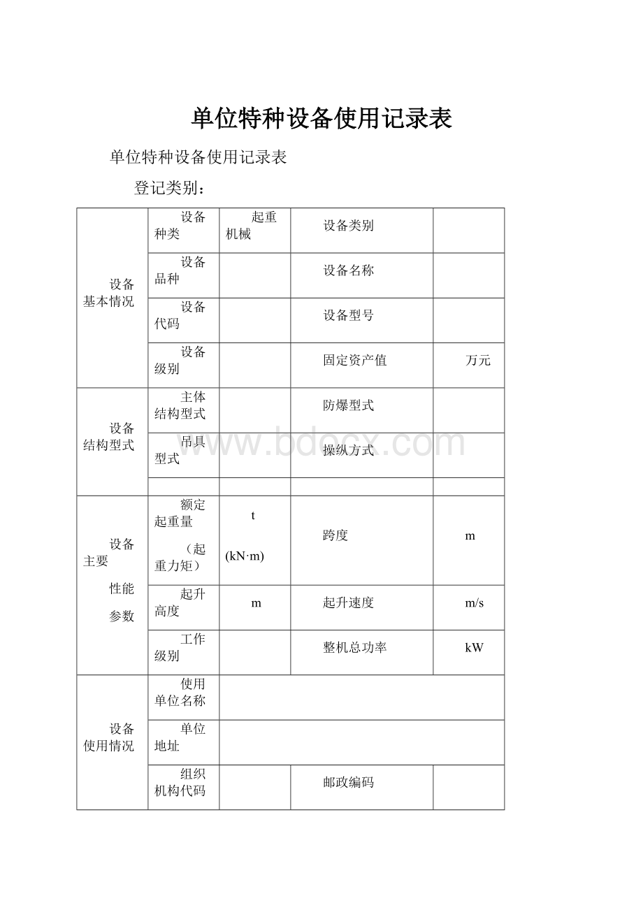 单位特种设备使用记录表.docx_第1页