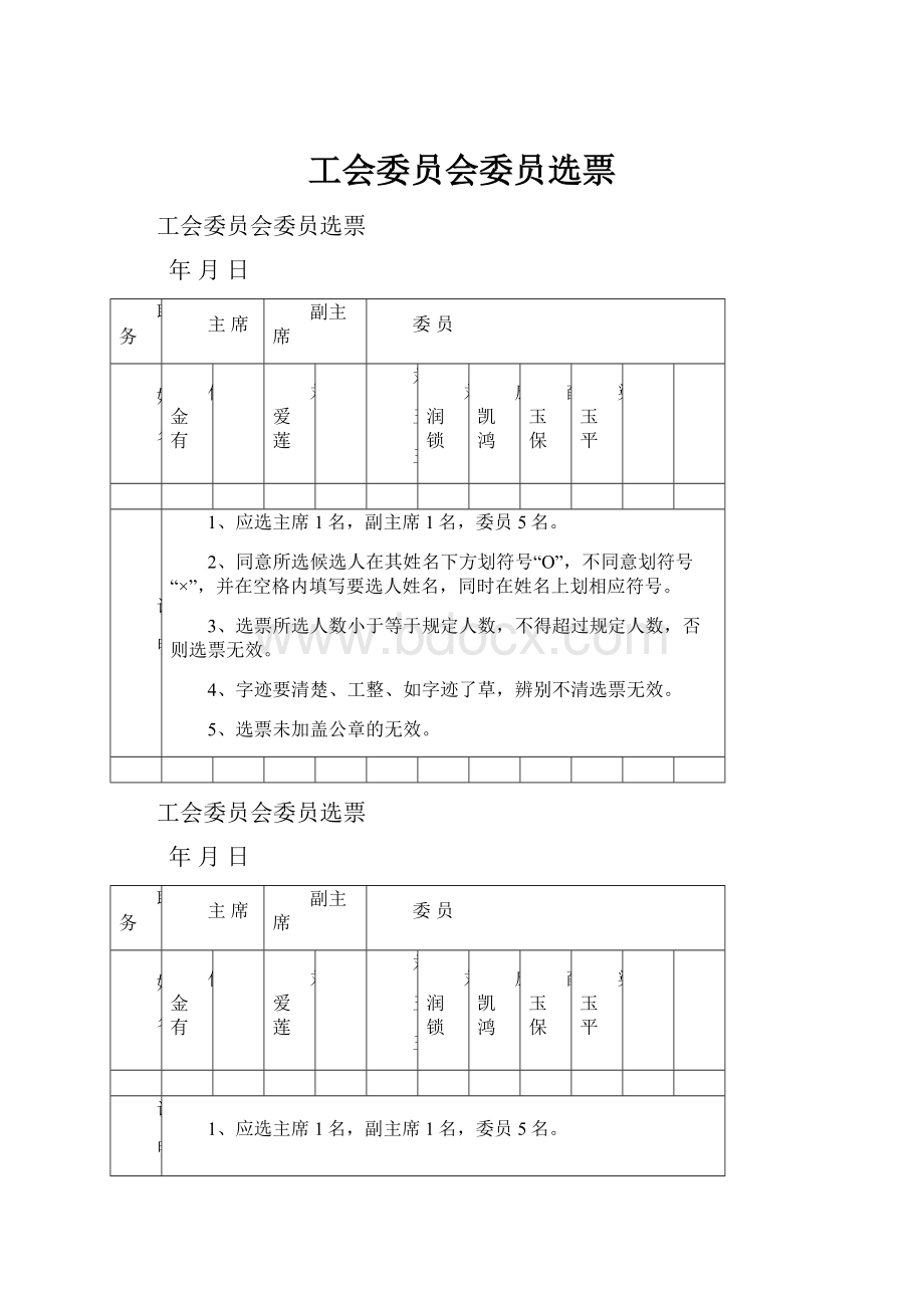 工会委员会委员选票.docx_第1页