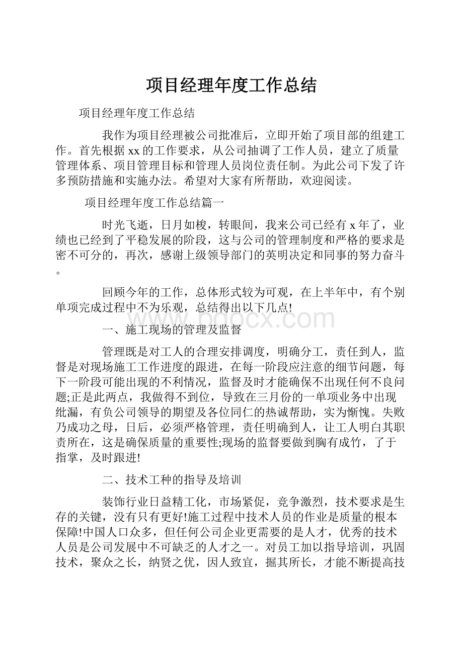 项目经理年度工作总结.docx_第1页