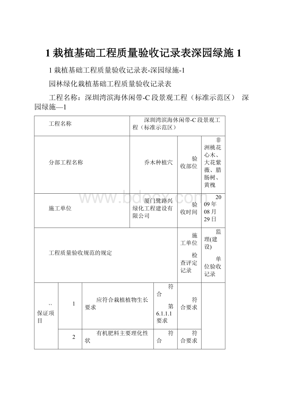 1栽植基础工程质量验收记录表深园绿施1.docx_第1页