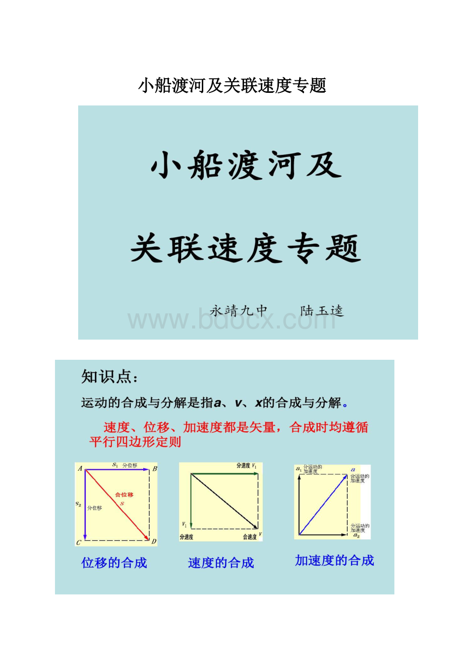 小船渡河及关联速度专题.docx