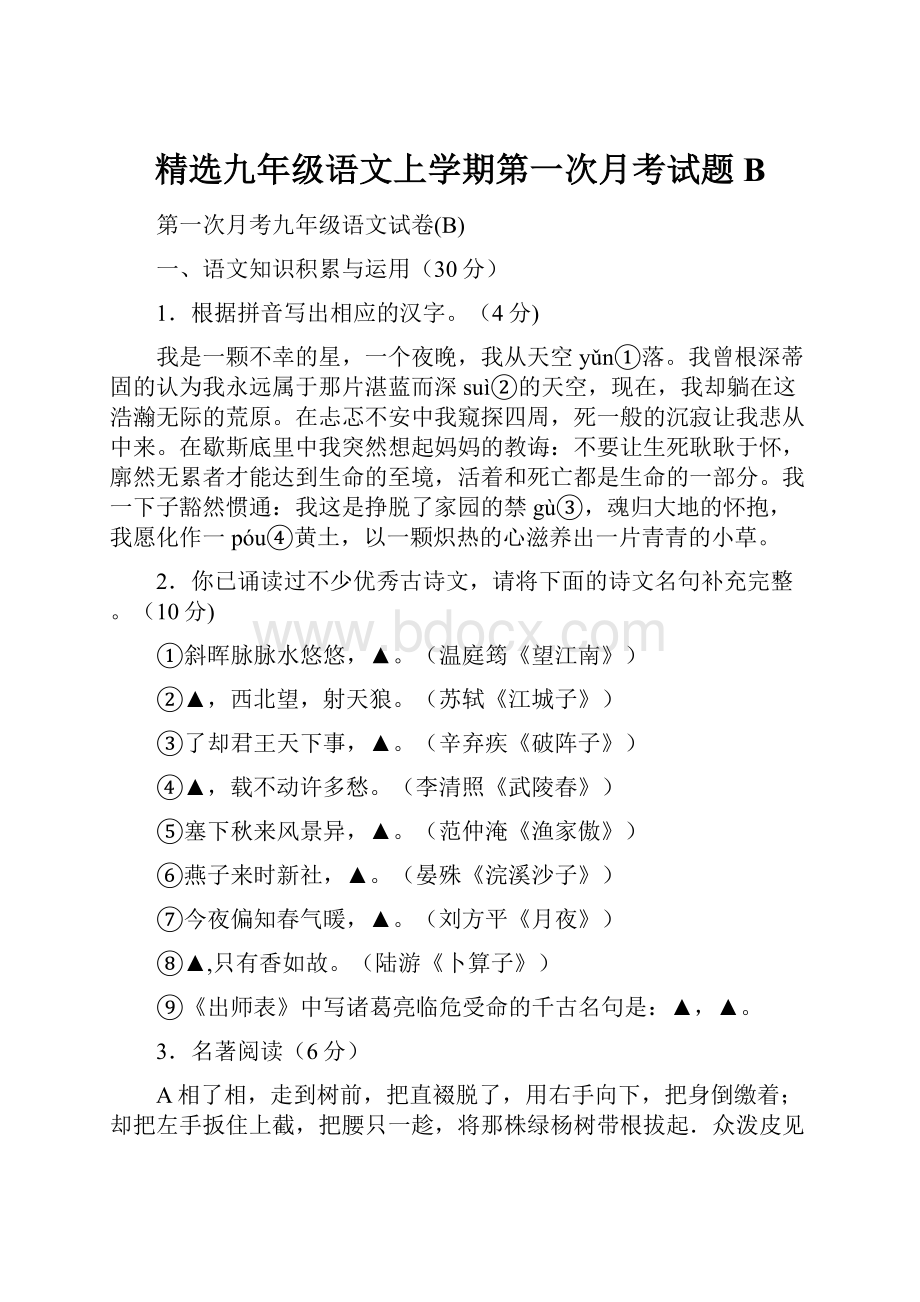 精选九年级语文上学期第一次月考试题B.docx