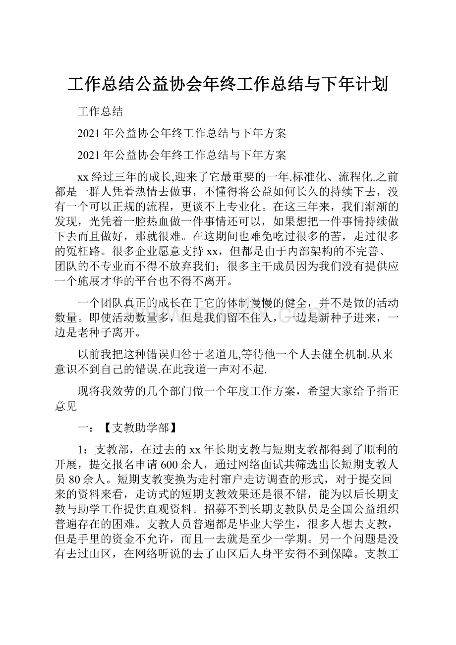 工作总结公益协会年终工作总结与下年计划.docx