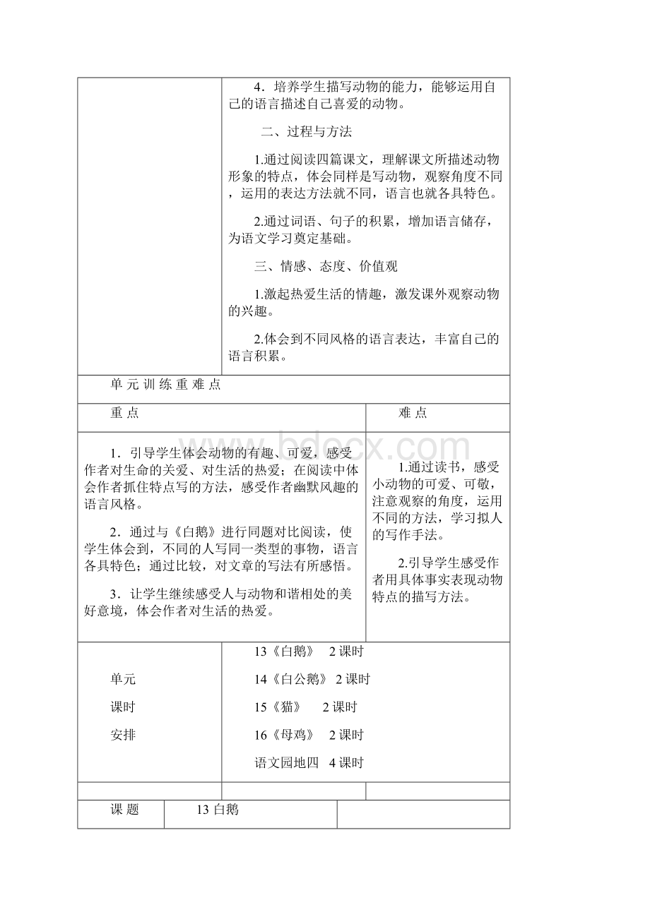 新人教版四年级语文上册表格式第四单元教案.docx_第2页