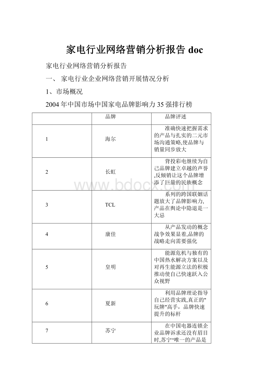 家电行业网络营销分析报告doc.docx