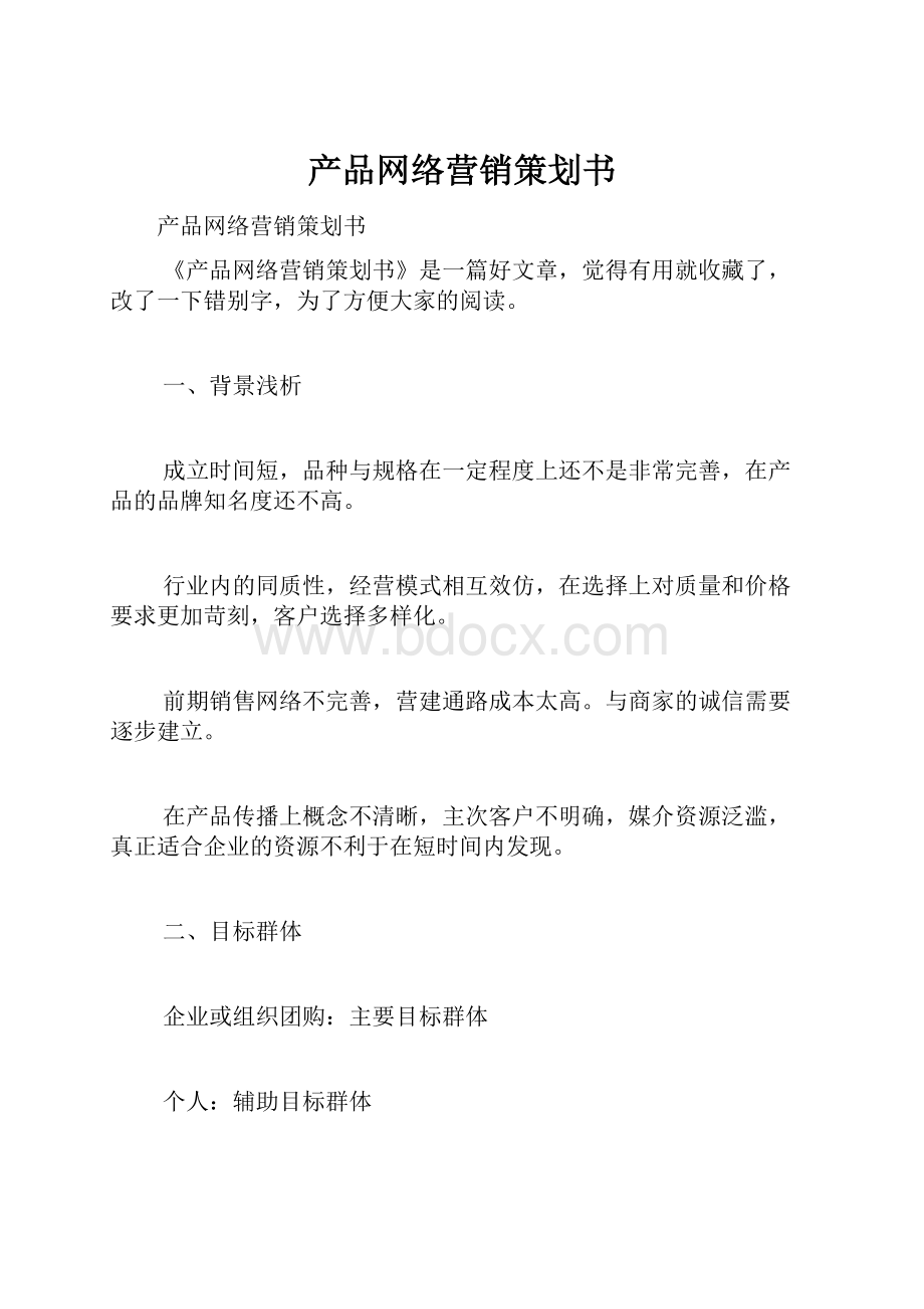 产品网络营销策划书.docx