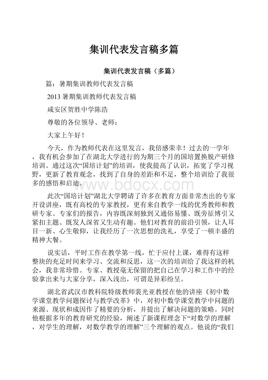 集训代表发言稿多篇.docx