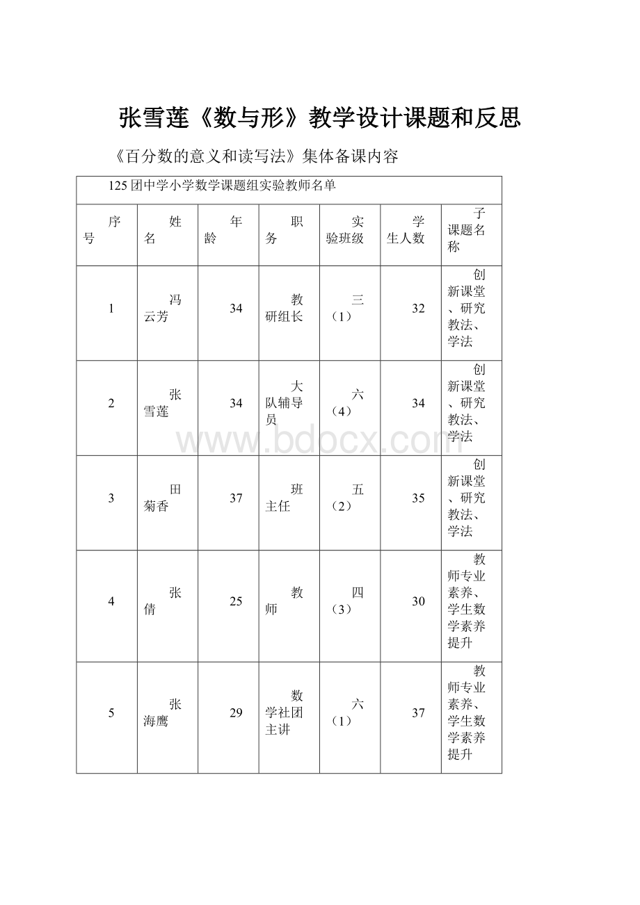 张雪莲《数与形》教学设计课题和反思.docx_第1页