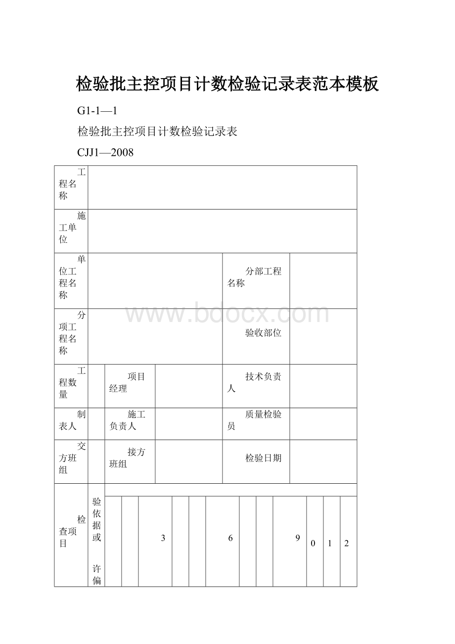 检验批主控项目计数检验记录表范本模板.docx