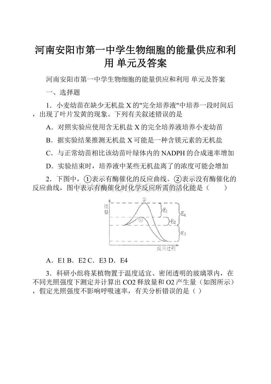 河南安阳市第一中学生物细胞的能量供应和利用 单元及答案.docx