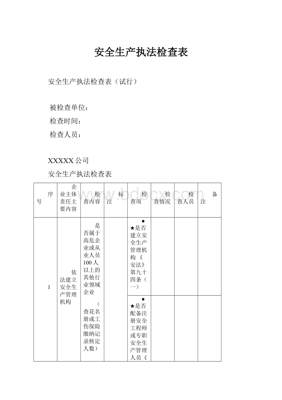 安全生产执法检查表.docx