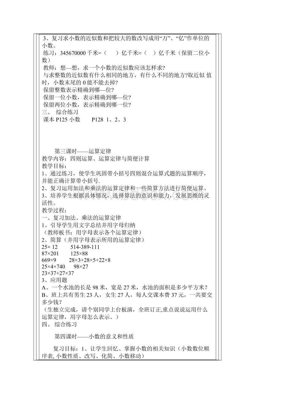 人教版数学四年级下册总复习教案docx.docx_第2页