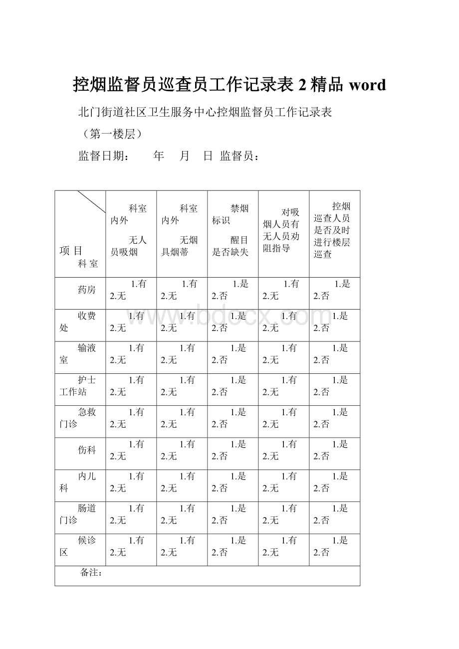 控烟监督员巡查员工作记录表2精品word.docx