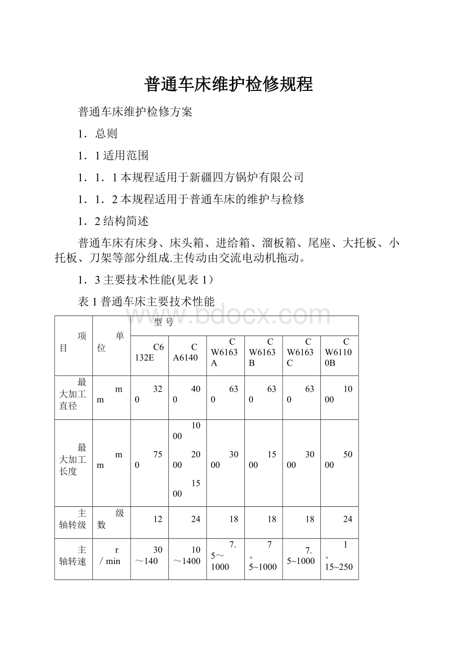 普通车床维护检修规程.docx_第1页