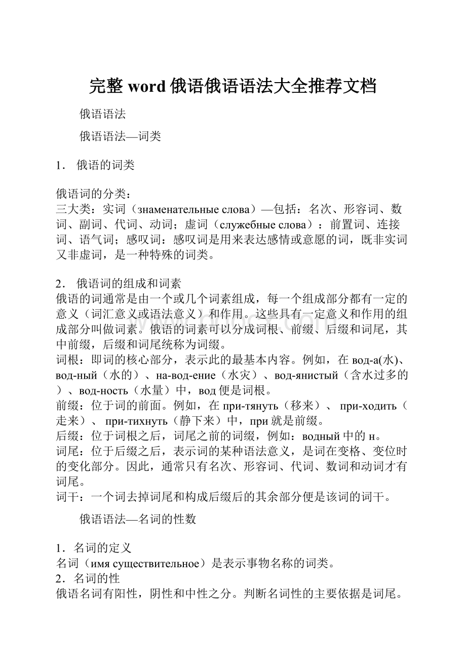 完整word俄语俄语语法大全推荐文档.docx