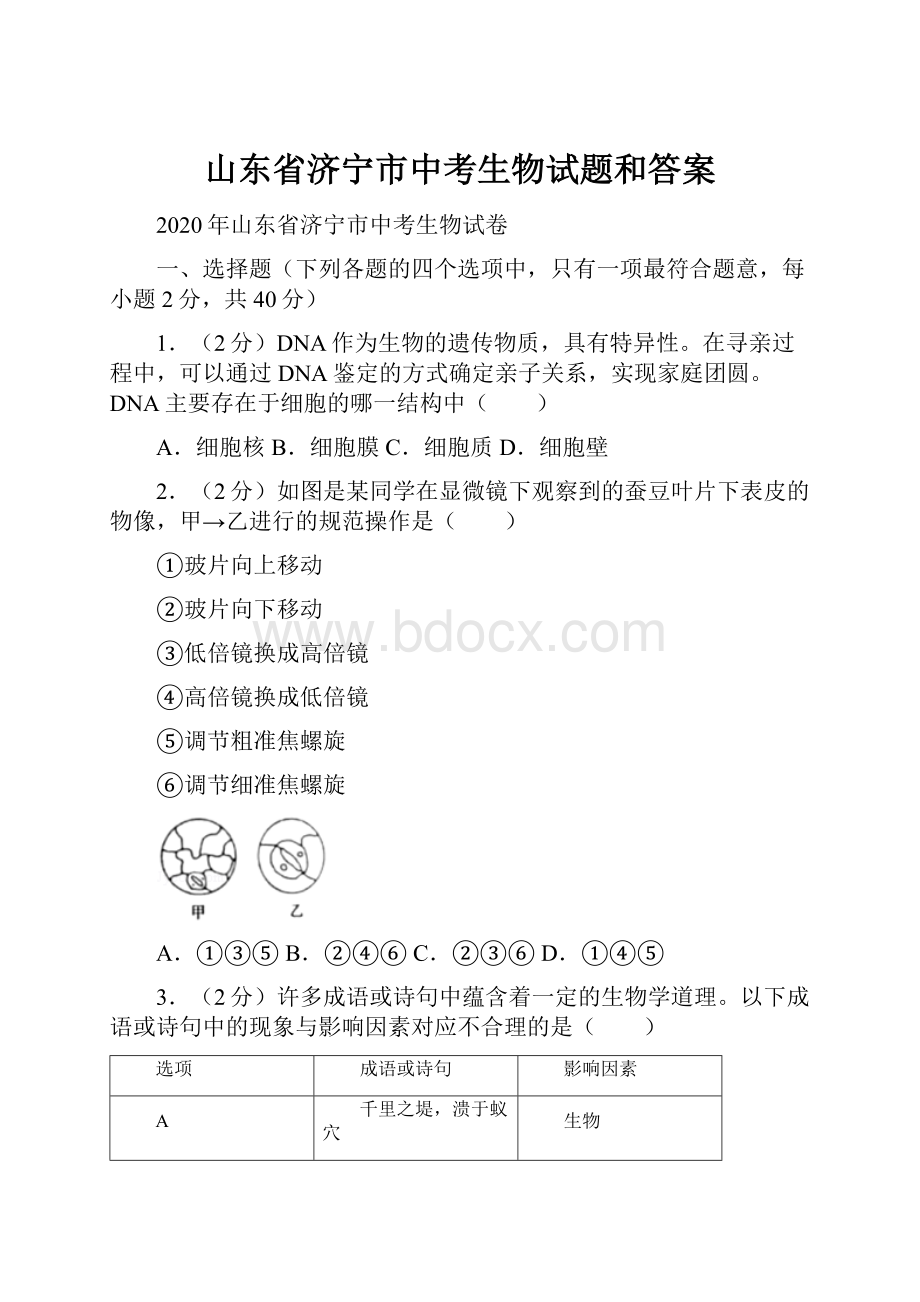 山东省济宁市中考生物试题和答案.docx_第1页