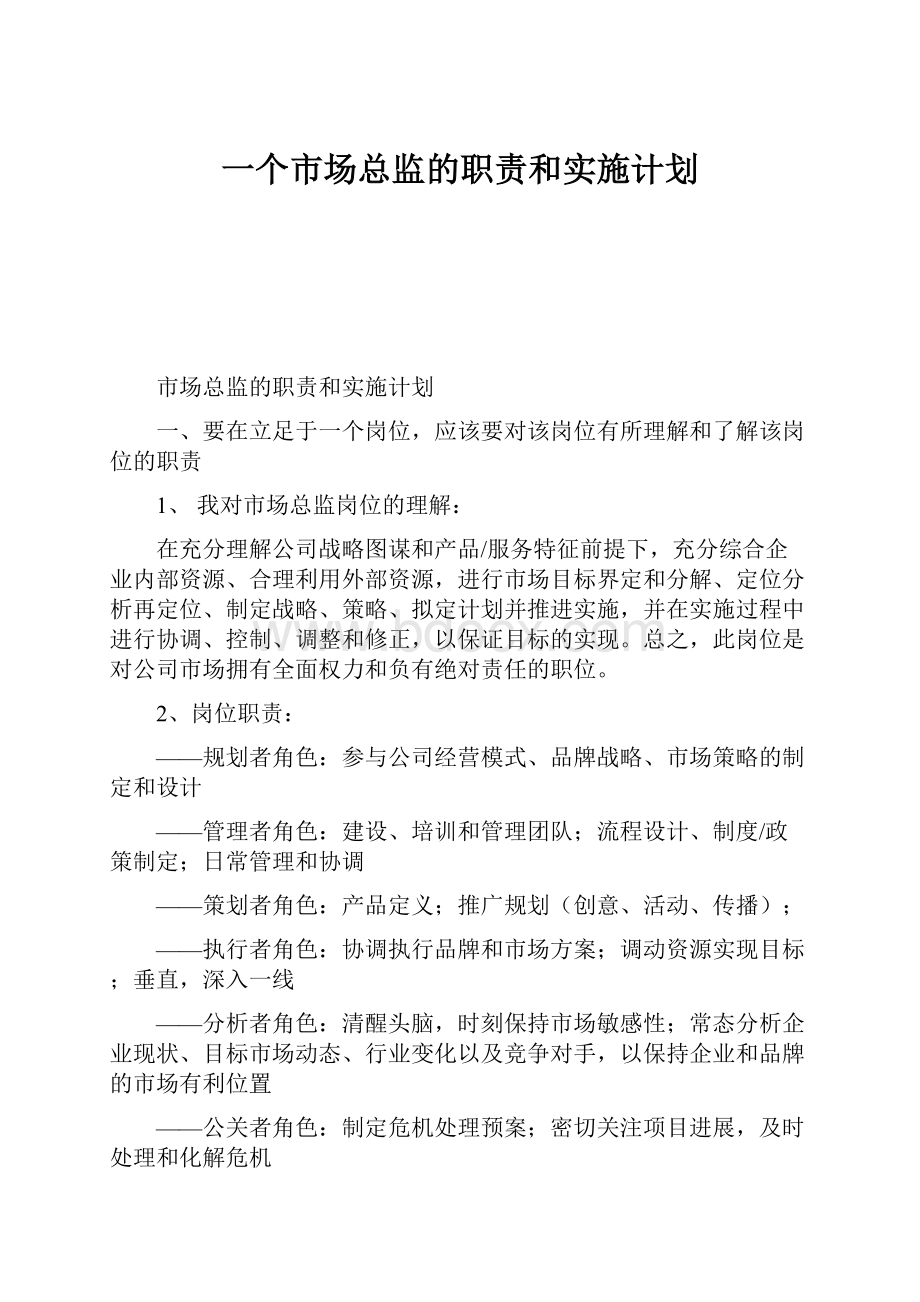 一个市场总监的职责和实施计划.docx