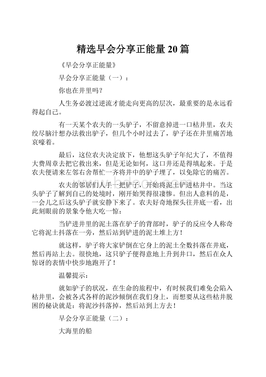 精选早会分享正能量20篇.docx