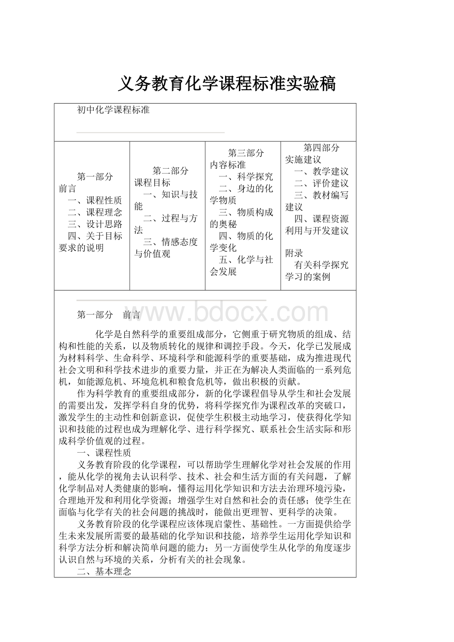 义务教育化学课程标准实验稿.docx