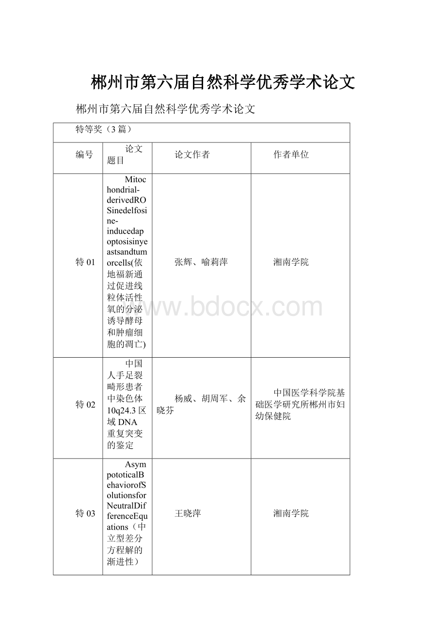 郴州市第六届自然科学优秀学术论文.docx_第1页