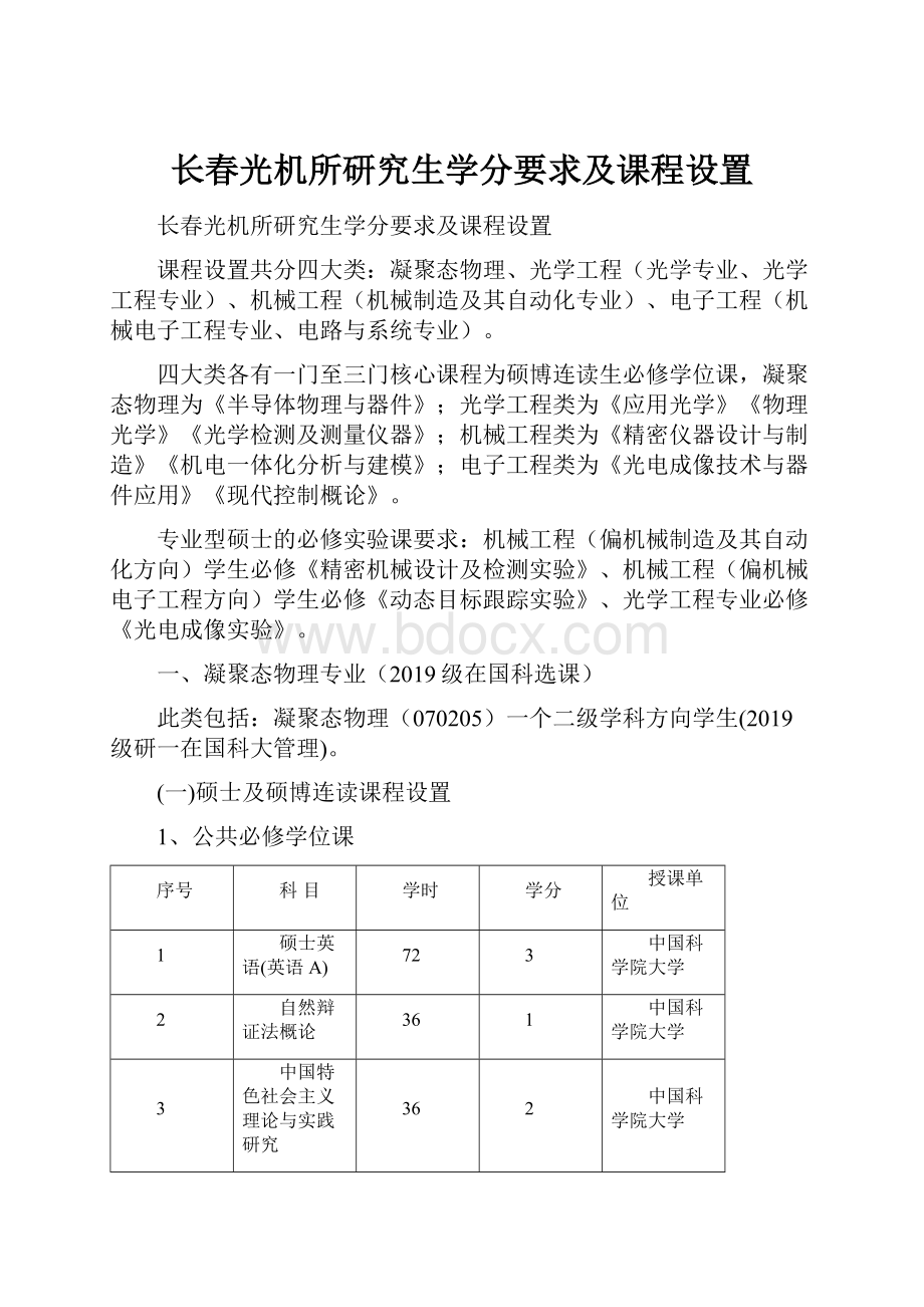 长春光机所研究生学分要求及课程设置.docx