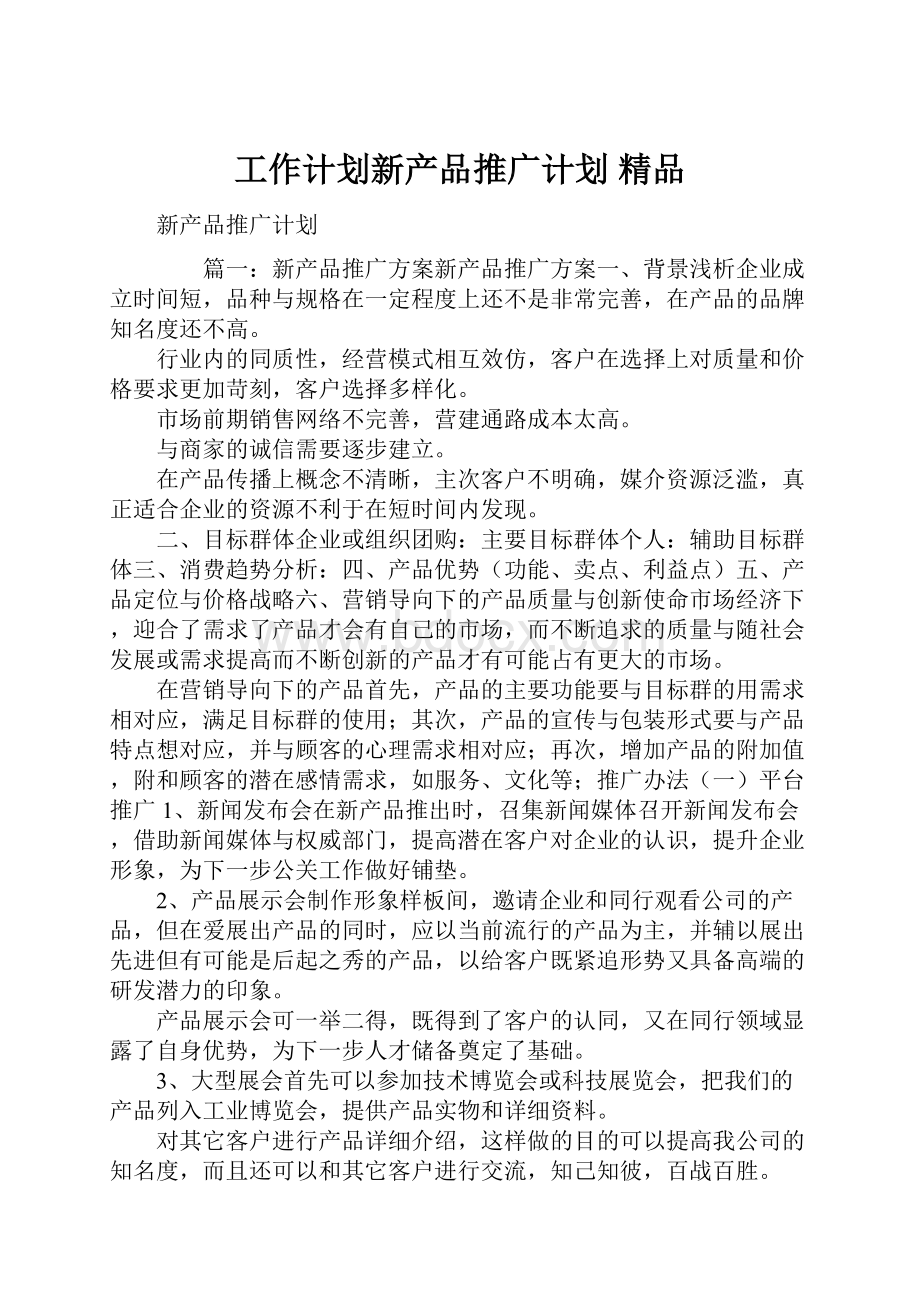 工作计划新产品推广计划 精品.docx