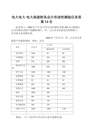 电大电大 电大高级财务会计形成性测验任务答案14全.docx